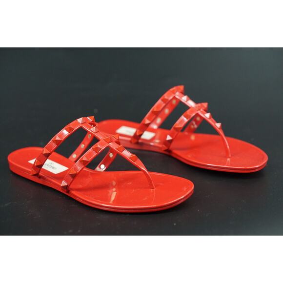 Valentino Rockstud Gladiator Thong Jelly PVC Sandals SZ 36 New Red Rosso $495 - Picture 3 of 11